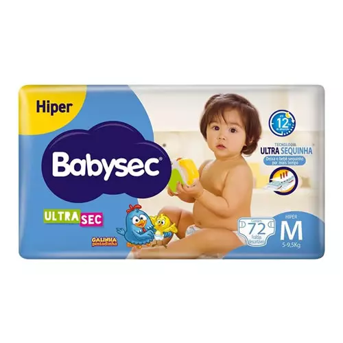 Babysec Fraldas Descartáveis Ultrasec Galinha Pintadinha, 72 Unidades, Tamanho M 5 - 9, 5 Kg, Babysec, Azul, M