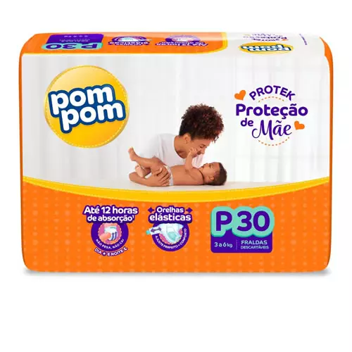 Fralda Pom Pom Protek Proteção de Mãe Jumbo P 30 Unidades