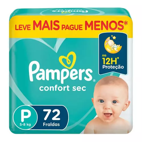 Fralda Pampers Confort Sec P - 72 fraldas